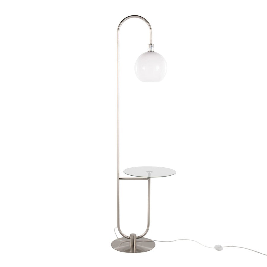 LumiSource Trombone Floor Lamp with Table | Nickel Metal and Clear Glass | Living Room & Bedroom | 17.75 x 16 x 70.5 in | Model L-TROMBONENIW
