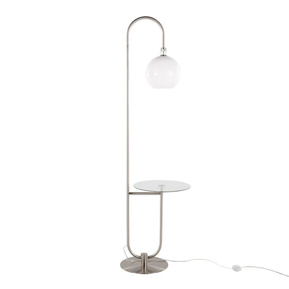 LumiSource Trombone Floor Lamp with Table | Nickel Metal and Clear Glass | Living Room & Bedroom | 17.75 x 16 x 70.5 in | Model L-TROMBONENIW