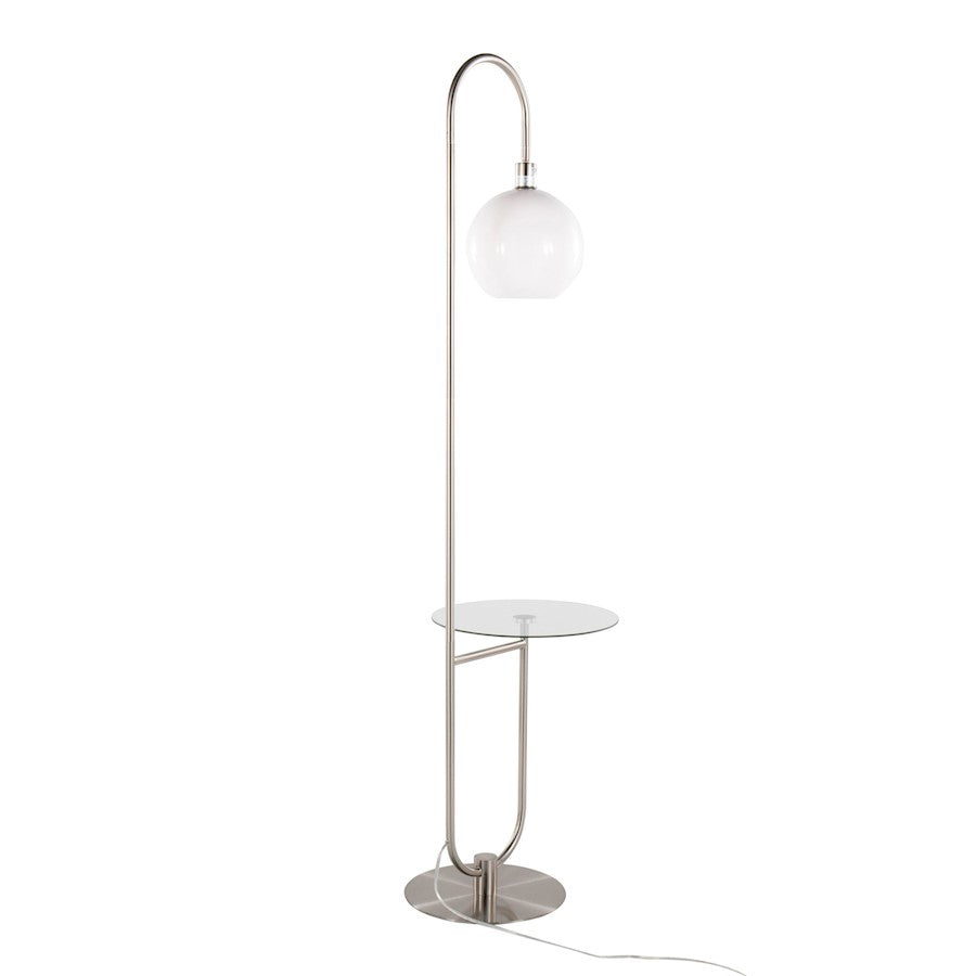 LumiSource Trombone Floor Lamp with Table | Nickel Metal and Clear Glass | Living Room & Bedroom | 17.75 x 16 x 70.5 in | Model L-TROMBONENIW