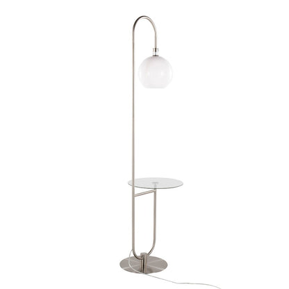 LumiSource Trombone Floor Lamp with Table | Nickel Metal and Clear Glass | Living Room & Bedroom | 17.75 x 16 x 70.5 in | Model L-TROMBONENIW
