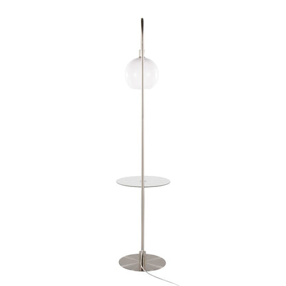 LumiSource Trombone Floor Lamp with Table | Nickel Metal and Clear Glass | Living Room & Bedroom | 17.75 x 16 x 70.5 in | Model L-TROMBONENIW