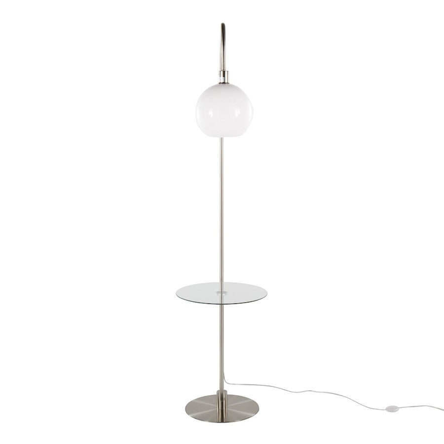 LumiSource Trombone Floor Lamp with Table | Nickel Metal and Clear Glass | Living Room & Bedroom | 17.75 x 16 x 70.5 in | Model L-TROMBONENIW