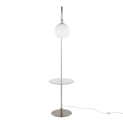 LumiSource Trombone Floor Lamp with Table | Nickel Metal and Clear Glass | Living Room & Bedroom | 17.75 x 16 x 70.5 in | Model L-TROMBONENIW