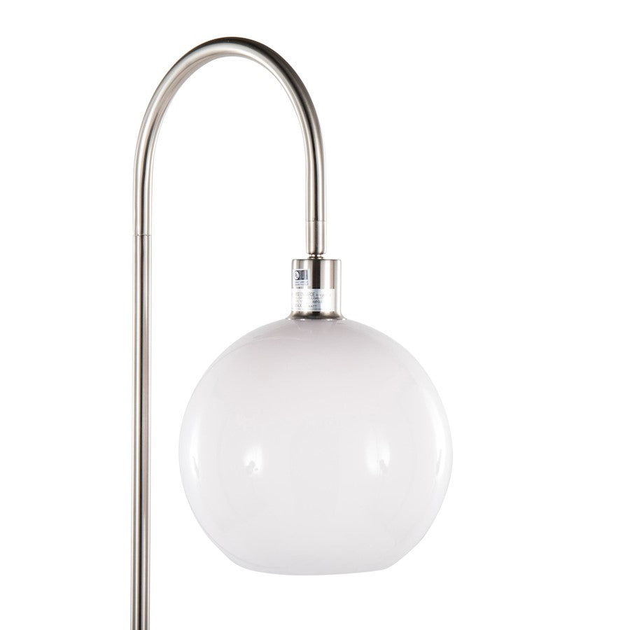 LumiSource Trombone Floor Lamp with Table | Nickel Metal and Clear Glass | Living Room & Bedroom | 17.75 x 16 x 70.5 in | Model L-TROMBONENIW
