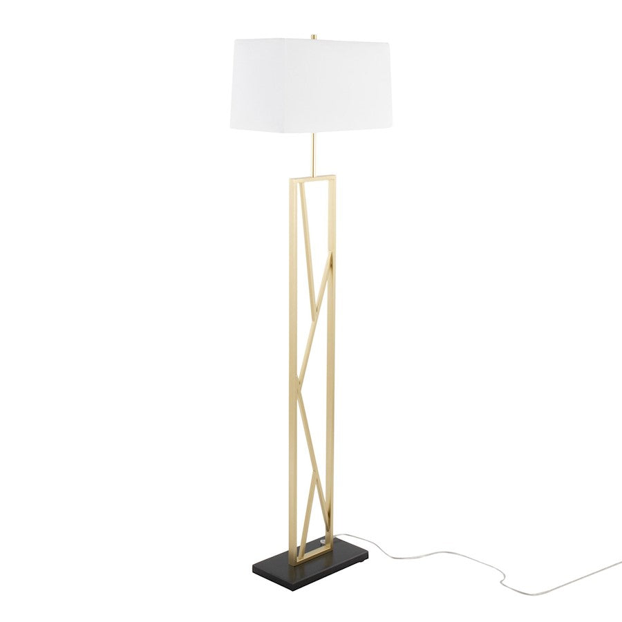 LumiSource Folia 66in Floor Lamp | Contemporary Gold Metal, White Linen, Black Marble | Living Room & Bedroom | Model LFL-FOLIA2AUW