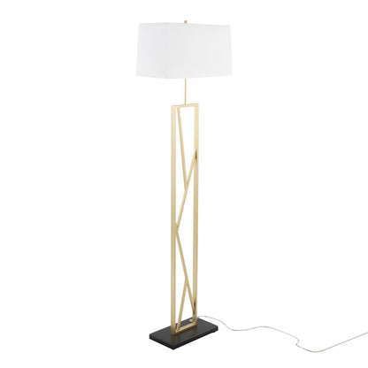 LumiSource Folia 66in Floor Lamp | Contemporary Gold Metal, White Linen, Black Marble | Living Room & Bedroom | Model LFL-FOLIA2AUW