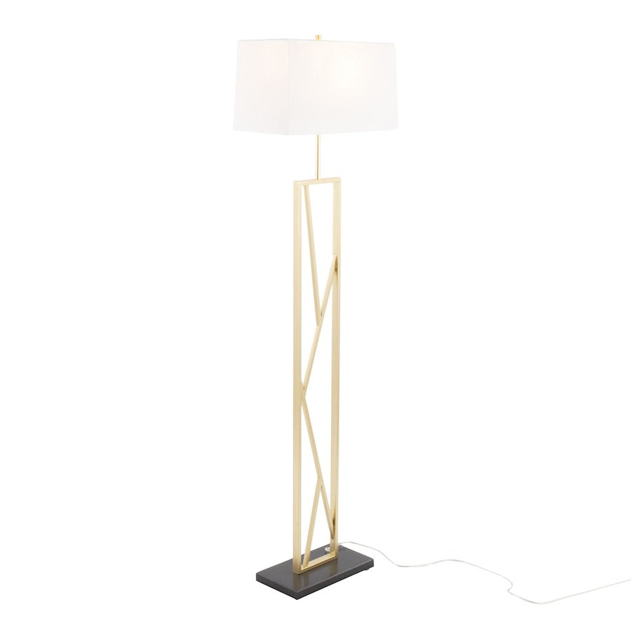 LumiSource Folia 66in Floor Lamp | Contemporary Gold Metal, White Linen, Black Marble | Living Room & Bedroom | Model LFL-FOLIA2AUW