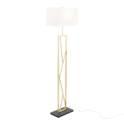 LumiSource Folia 66in Floor Lamp | Contemporary Gold Metal, White Linen, Black Marble | Living Room & Bedroom | Model LFL-FOLIA2AUW