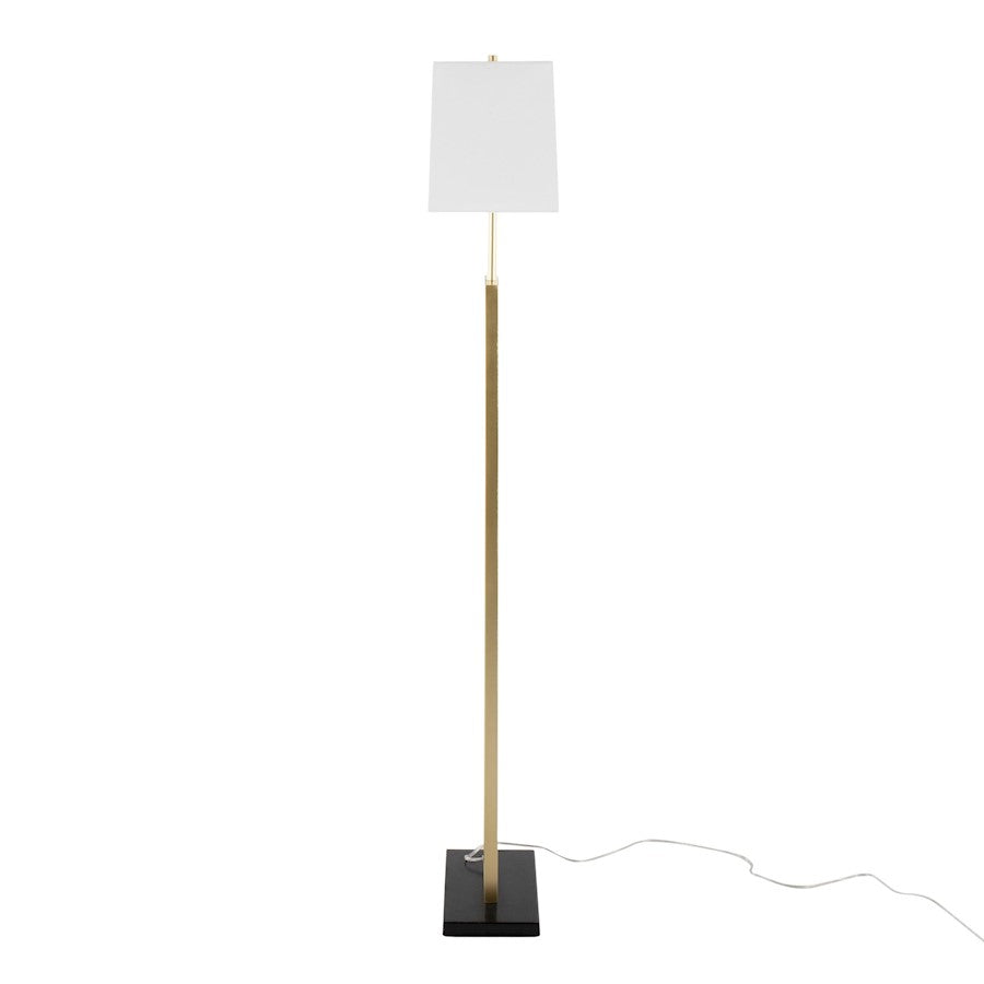 LumiSource Folia 66in Floor Lamp | Contemporary Gold Metal, White Linen, Black Marble | Living Room & Bedroom | Model LFL-FOLIA2AUW