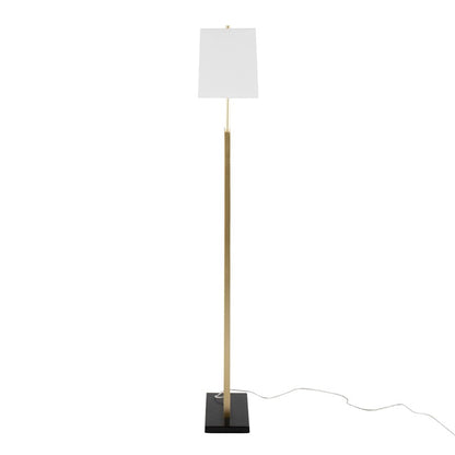 LumiSource Folia 66in Floor Lamp | Contemporary Gold Metal, White Linen, Black Marble | Living Room & Bedroom | Model LFL-FOLIA2AUW