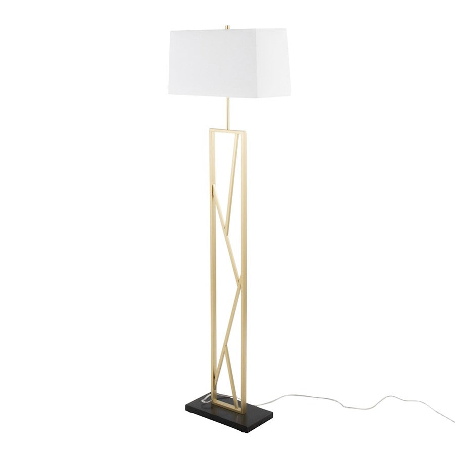 LumiSource Folia 66in Floor Lamp | Contemporary Gold Metal, White Linen, Black Marble | Living Room & Bedroom | Model LFL-FOLIA2AUW