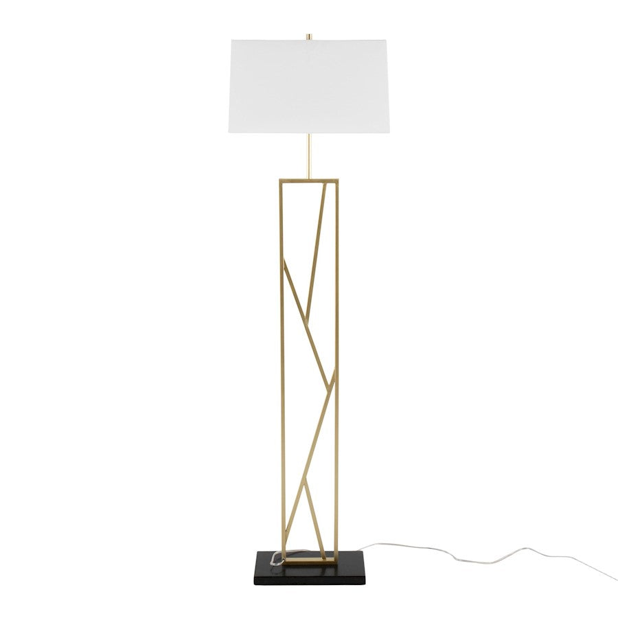 LumiSource Folia 66in Floor Lamp | Contemporary Gold Metal, White Linen, Black Marble | Living Room & Bedroom | Model LFL-FOLIA2AUW