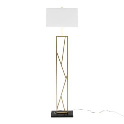 LumiSource Folia 66in Floor Lamp | Contemporary Gold Metal, White Linen, Black Marble | Living Room & Bedroom | Model LFL-FOLIA2AUW