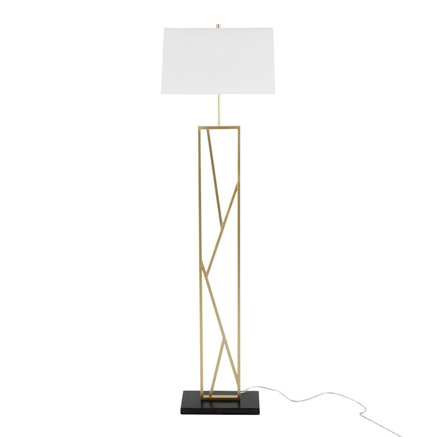 LumiSource Folia 66in Floor Lamp | Contemporary Gold Metal, White Linen, Black Marble | Living Room & Bedroom | Model LFL-FOLIA2AUW