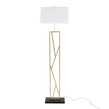 LumiSource Folia 66in Floor Lamp | Contemporary Gold Metal, White Linen, Black Marble | Living Room & Bedroom | Model LFL-FOLIA2AUW