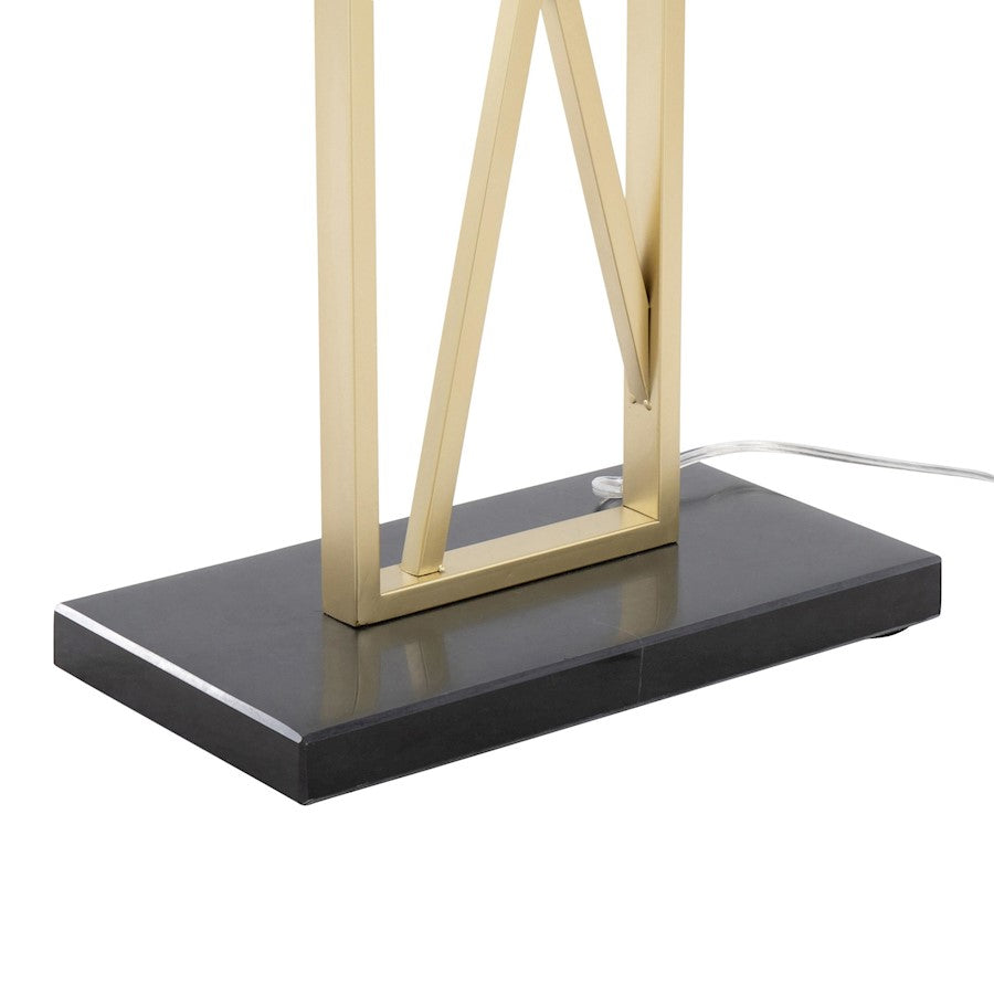 LumiSource Folia 66in Floor Lamp | Contemporary Gold Metal, White Linen, Black Marble | Living Room & Bedroom | Model LFL-FOLIA2AUW