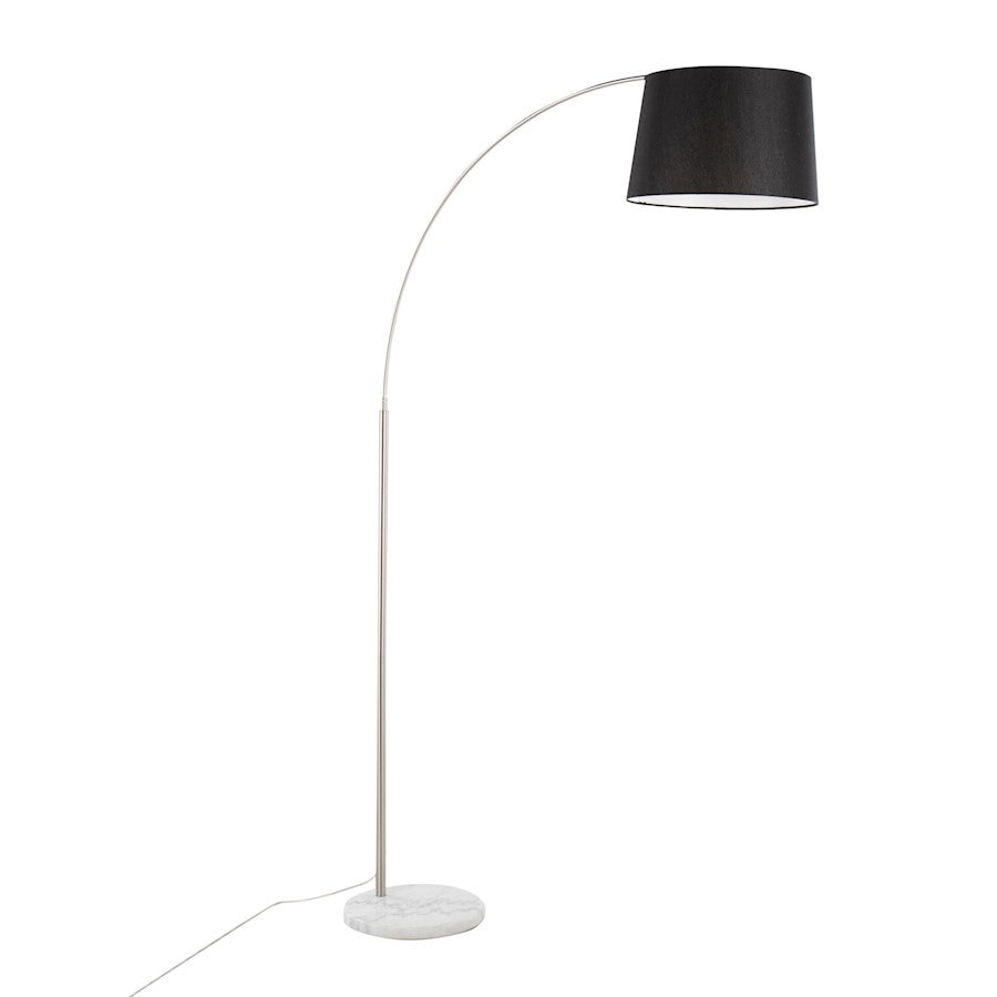 LumiSource March 74in Floor Lamp | Contemporary White Marble, Nickel, Black Linen | Living Room & Bedroom | Model LFL-MARCHWMNIBK