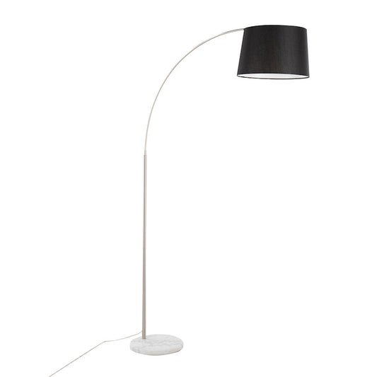 LumiSource March 74in Floor Lamp | Contemporary White Marble, Nickel, Black Linen | Living Room & Bedroom | Model LFL-MARCHWMNIBK