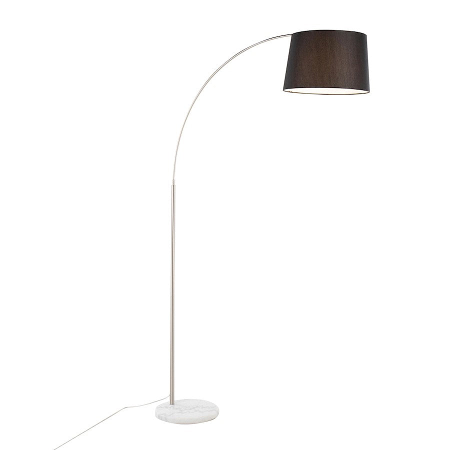 LumiSource March 74in Floor Lamp | Contemporary White Marble, Nickel, Black Linen | Living Room & Bedroom | Model LFL-MARCHWMNIBK