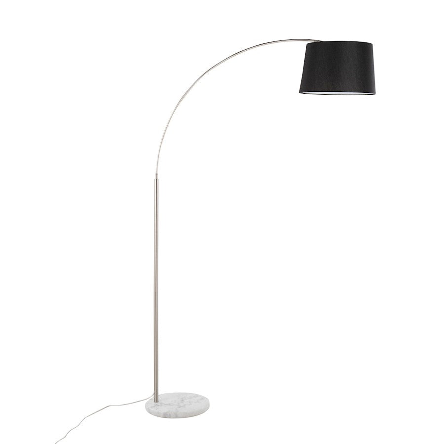 LumiSource March 74in Floor Lamp | Contemporary White Marble, Nickel, Black Linen | Living Room & Bedroom | Model LFL-MARCHWMNIBK