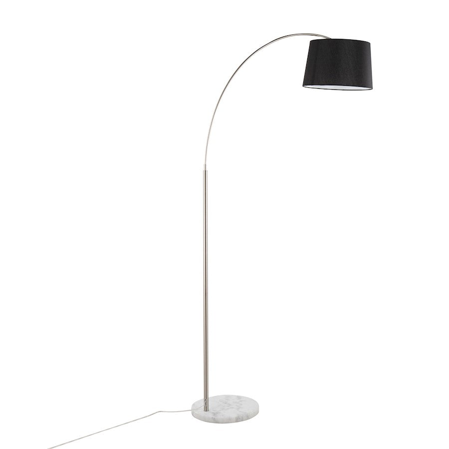 LumiSource March 74in Floor Lamp | Contemporary White Marble, Nickel, Black Linen | Living Room & Bedroom | Model LFL-MARCHWMNIBK