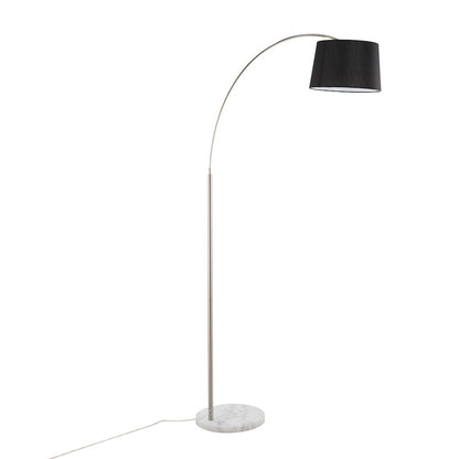 LumiSource March 74in Floor Lamp | Contemporary White Marble, Nickel, Black Linen | Living Room & Bedroom | Model LFL-MARCHWMNIBK