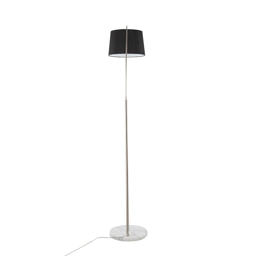 LumiSource March 74in Floor Lamp | Contemporary White Marble, Nickel, Black Linen | Living Room & Bedroom | Model LFL-MARCHWMNIBK
