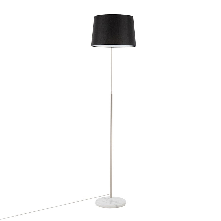 LumiSource March 74in Floor Lamp | Contemporary White Marble, Nickel, Black Linen | Living Room & Bedroom | Model LFL-MARCHWMNIBK