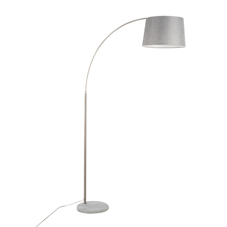 LumiSource March 74in Floor Lamp | Contemporary White Marble, Nickel, Grey Linen | Living Room & Bedroom | Model LFL-MARCHWMNIGY