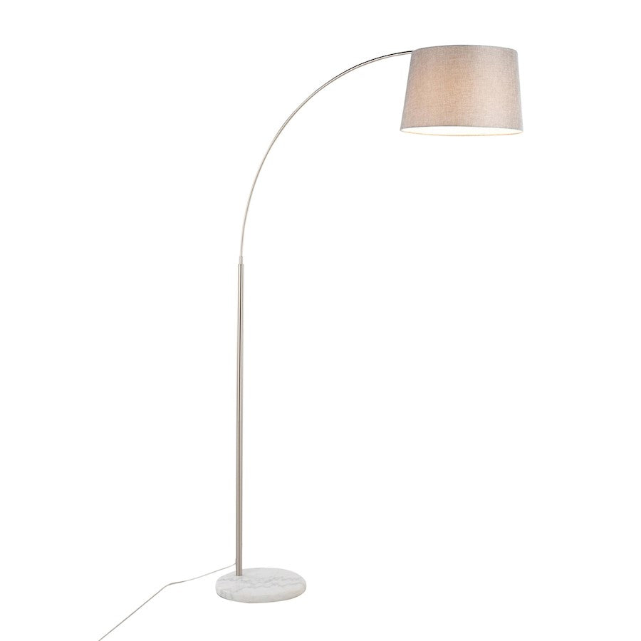 LumiSource March 74in Floor Lamp | Contemporary White Marble, Nickel, Grey Linen | Living Room & Bedroom | Model LFL-MARCHWMNIGY
