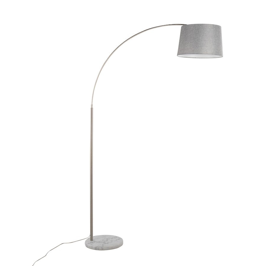 LumiSource March 74in Floor Lamp | Contemporary White Marble, Nickel, Grey Linen | Living Room & Bedroom | Model LFL-MARCHWMNIGY