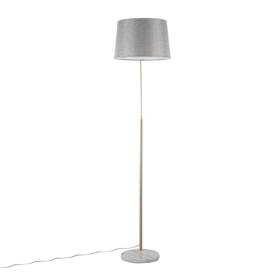 LumiSource March 74in Floor Lamp | Contemporary White Marble, Nickel, Grey Linen | Living Room & Bedroom | Model LFL-MARCHWMNIGY