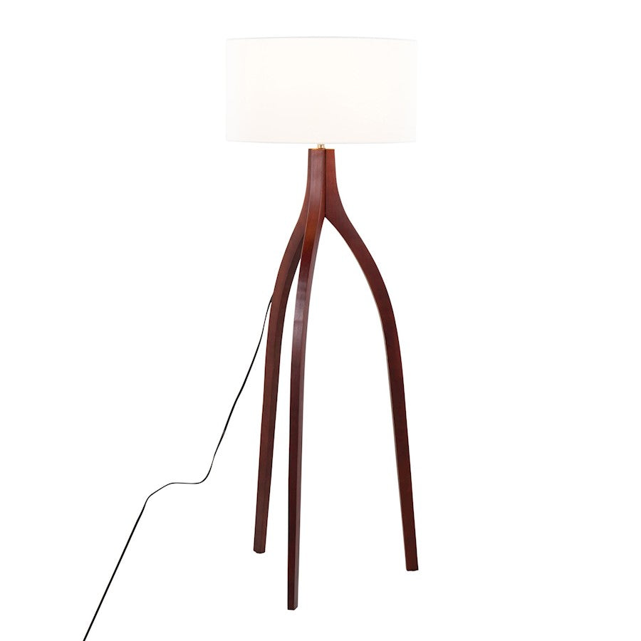LumiSource Wishbone 20in Floor Lamp | Walnut Wood & White Fabric | Living Room & Office | 20 x 20 x 55 in | Model LFL-WSHBNFL2WLW