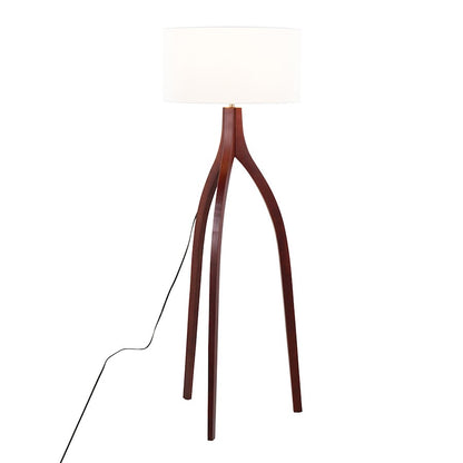 LumiSource Wishbone 20in Floor Lamp | Walnut Wood & White Fabric | Living Room & Office | 20 x 20 x 55 in | Model LFL-WSHBNFL2WLW