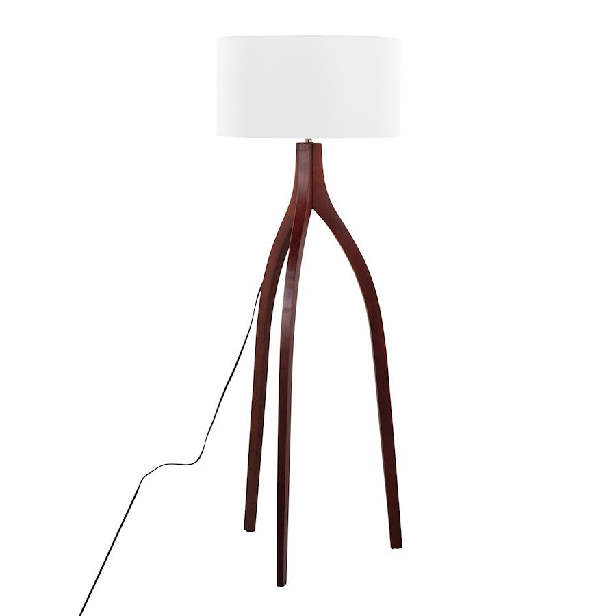 LumiSource Wishbone 20in Floor Lamp | Walnut Wood & White Fabric | Living Room & Office | 20 x 20 x 55 in | Model LFL-WSHBNFL2WLW