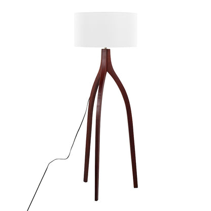 LumiSource Wishbone 20in Floor Lamp | Walnut Wood & White Fabric | Living Room & Office | 20 x 20 x 55 in | Model LFL-WSHBNFL2WLW