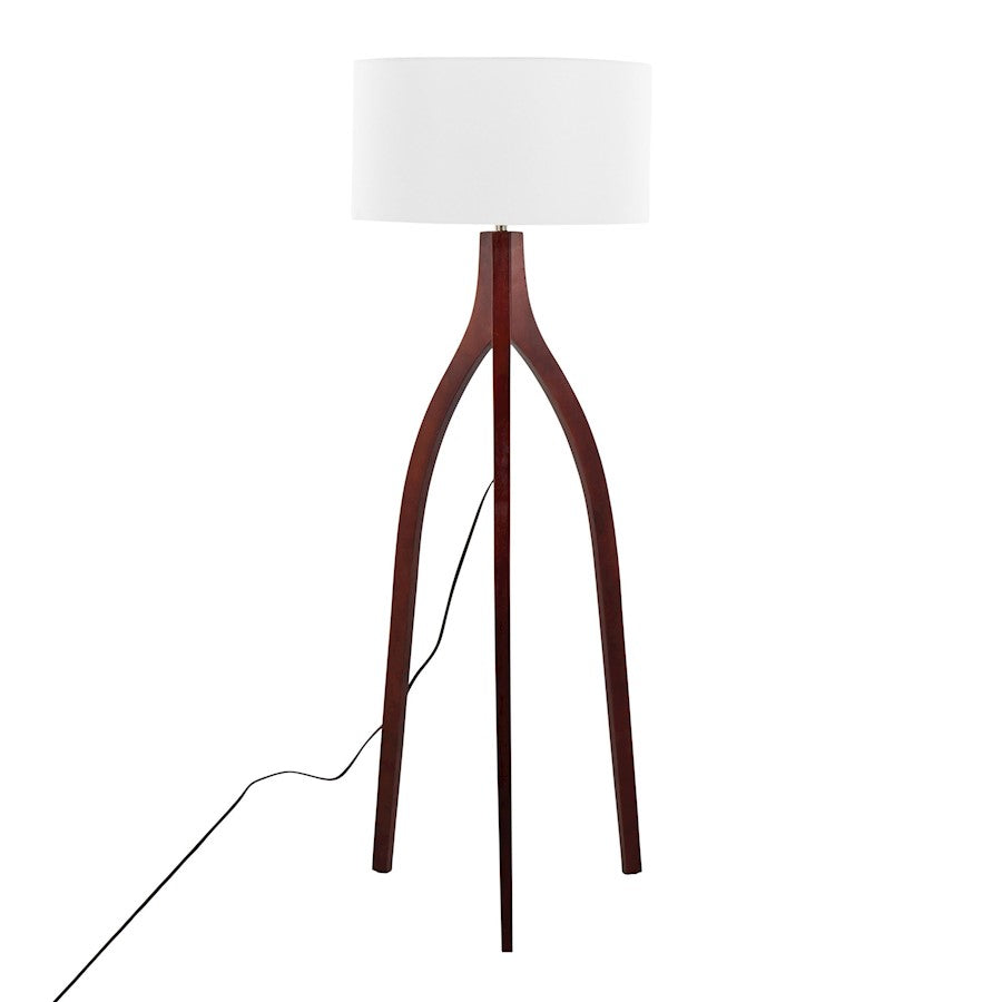 LumiSource Wishbone 20in Floor Lamp | Walnut Wood & White Fabric | Living Room & Office | 20 x 20 x 55 in | Model LFL-WSHBNFL2WLW
