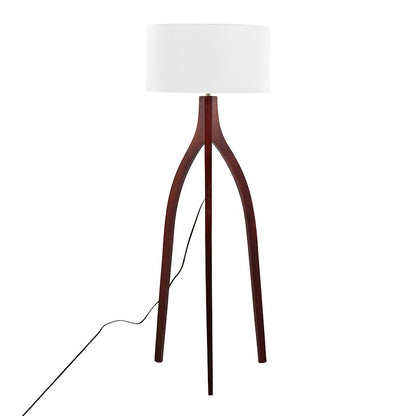 LumiSource Wishbone 20in Floor Lamp | Walnut Wood & White Fabric | Living Room & Office | 20 x 20 x 55 in | Model LFL-WSHBNFL2WLW