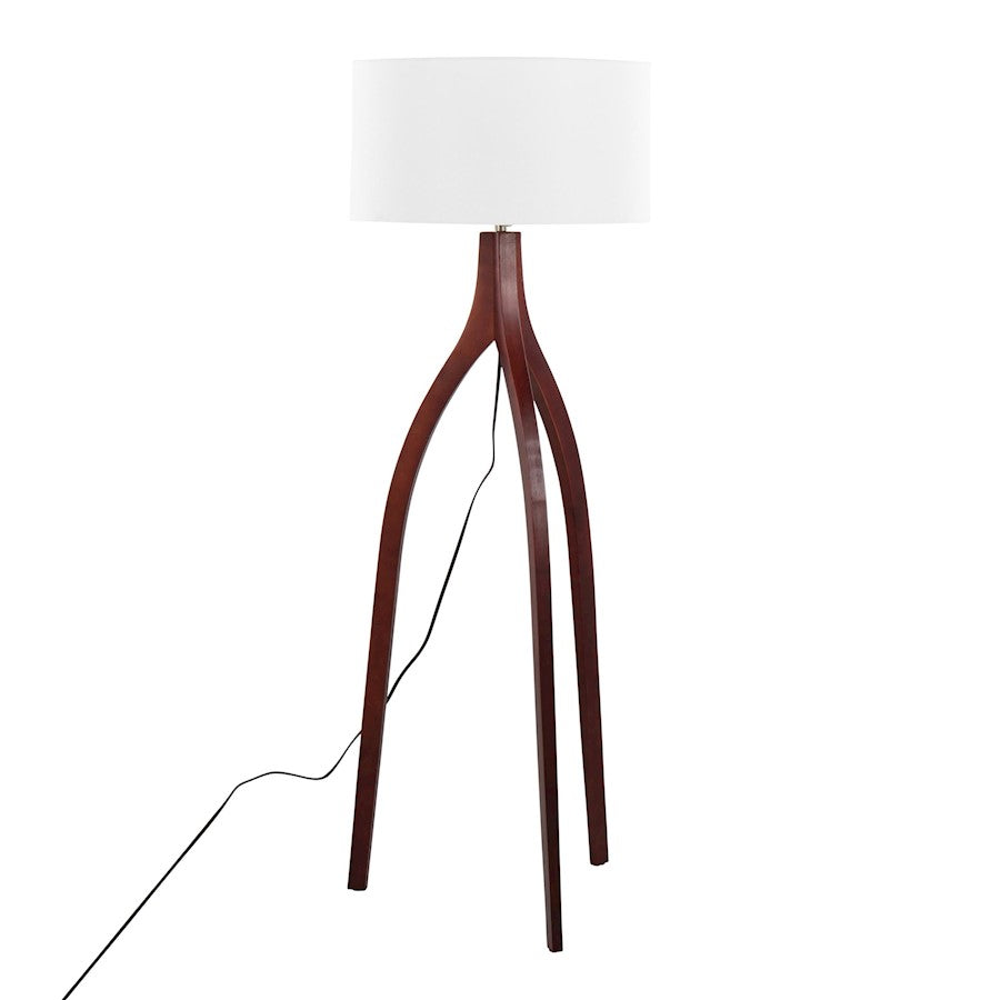LumiSource Wishbone 20in Floor Lamp | Walnut Wood & White Fabric | Living Room & Office | 20 x 20 x 55 in | Model LFL-WSHBNFL2WLW