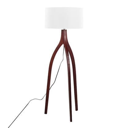 LumiSource Wishbone 20in Floor Lamp | Walnut Wood & White Fabric | Living Room & Office | 20 x 20 x 55 in | Model LFL-WSHBNFL2WLW