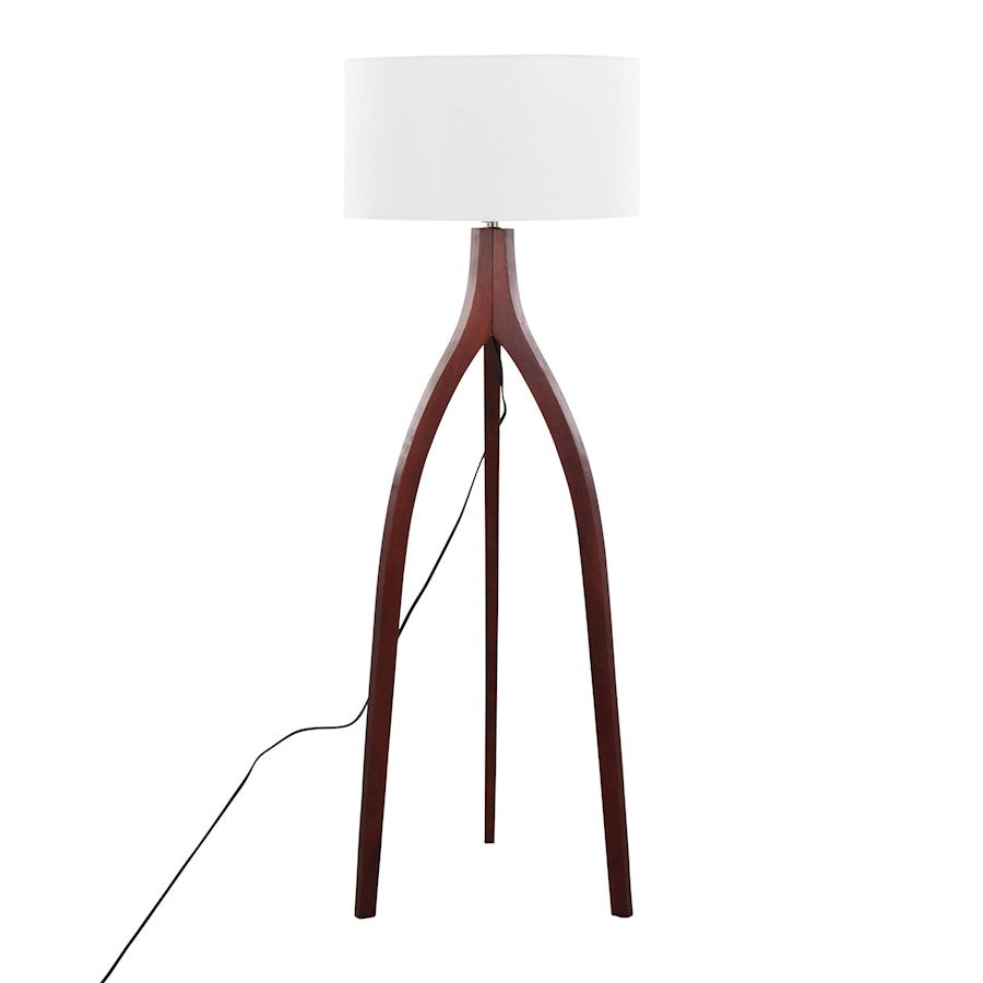 LumiSource Wishbone 20in Floor Lamp | Walnut Wood & White Fabric | Living Room & Office | 20 x 20 x 55 in | Model LFL-WSHBNFL2WLW