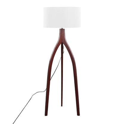 LumiSource Wishbone 20in Floor Lamp | Walnut Wood & White Fabric | Living Room & Office | 20 x 20 x 55 in | Model LFL-WSHBNFL2WLW