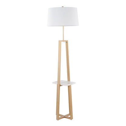 LumiSource Cosmo 68in Shelf Floor Lamp | White Marble & Gold Metal | Living Room & Office | 19 x 19 x 68 in | Model LFLV-COSMOAUWMBW