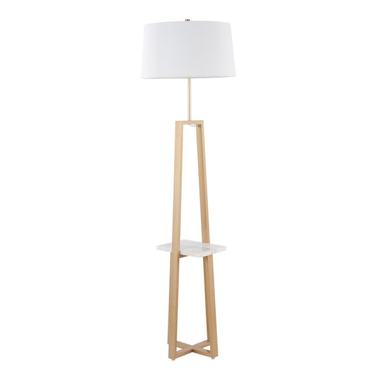 LumiSource Cosmo 68in Shelf Floor Lamp | White Marble & Gold Metal | Living Room & Office | 19 x 19 x 68 in | Model LFLV-COSMOAUWMBW