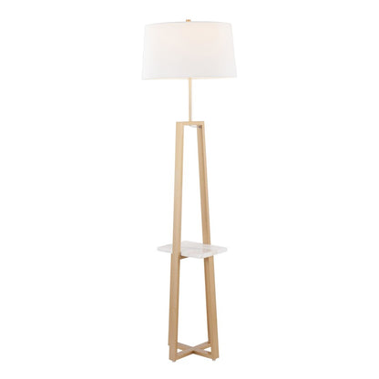 LumiSource Cosmo 68in Shelf Floor Lamp | White Marble & Gold Metal | Living Room & Office | 19 x 19 x 68 in | Model LFLV-COSMOAUWMBW