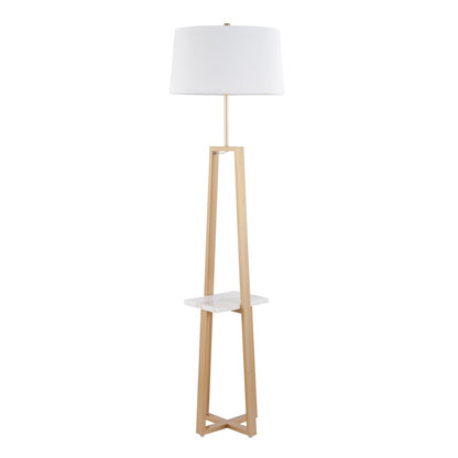 LumiSource Cosmo 68in Shelf Floor Lamp | White Marble & Gold Metal | Living Room & Office | 19 x 19 x 68 in | Model LFLV-COSMOAUWMBW