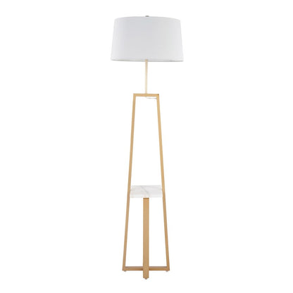 LumiSource Cosmo 68in Shelf Floor Lamp | White Marble & Gold Metal | Living Room & Office | 19 x 19 x 68 in | Model LFLV-COSMOAUWMBW