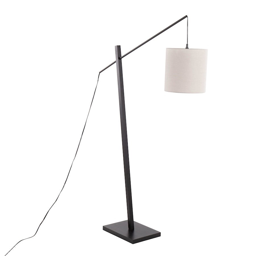 LumiSource Arturo 60in Adjustable Floor Lamp | Contemporary Black Wood and Steel with Grey Fabric Shade | Living Room & Home | Model LS-ARTUROFLBKGY
