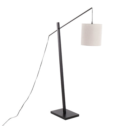 LumiSource Arturo 60in Adjustable Floor Lamp | Contemporary Black Wood and Steel with Grey Fabric Shade | Living Room & Home | Model LS-ARTUROFLBKGY