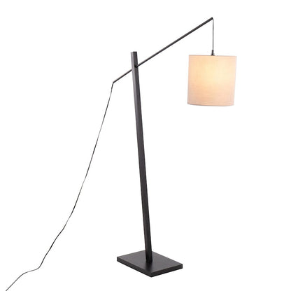 LumiSource Arturo 60in Adjustable Floor Lamp | Contemporary Black Wood and Steel with Grey Fabric Shade | Living Room & Home | Model LS-ARTUROFLBKGY